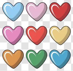 Cartoon - Collection Of Colorful Heart Icons Transparent PNG