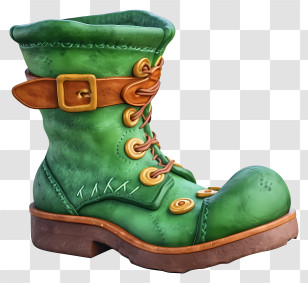 Realistic Style Leprechaun Shoes - Green Boot With Buckle Transparent PNG