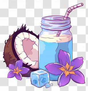 Coconut Water - Tropical Coconut Drink With Flowers Transparent PNG