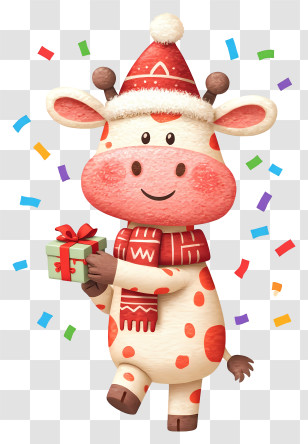 Giraffe Holding Christmas Gift Box - Festive Christmas Cow With Gift Transparent PNG