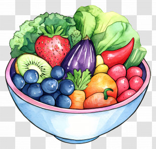 Fruits And Vegetables - Colorful Bowl Of Fruits And Vegetables Transparent PNG