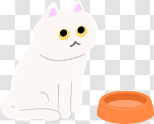 White Cat - White Cat With Food Bowl Transparent PNG
