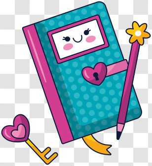 Cute Notebook - Cute Diary With Key And Pencil Design Transparent PNG