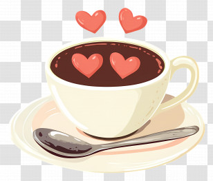 Morning Coffee - Coffee Cup With Romantic Heart Design Transparent PNG