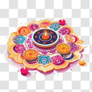 Diwali Rangoli And Diyas - Diwali Rangoli With Colorful Candles Transparent PNG