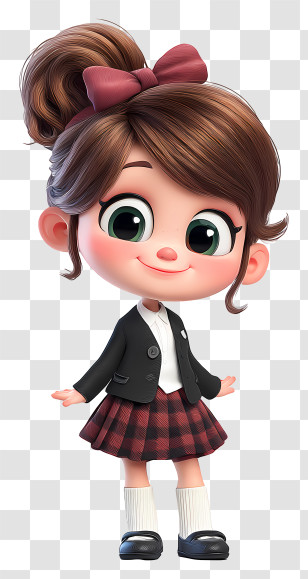 Chibi School Girl - Cute Cartoon Girl In School Uniform Transparent PNG