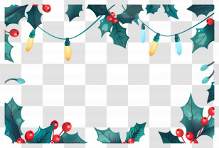Christmas Background - Christmas Frame With Holly And Lights Transparent PNG