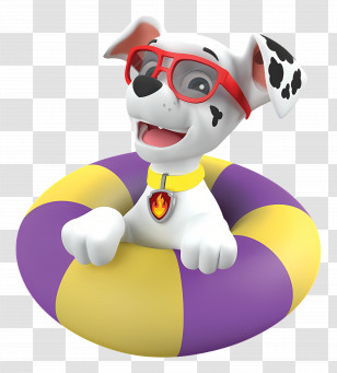 Paw Patrol - Cartoon Dog In Lifebuoy With Red Glasses Transparent PNG