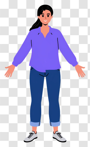 Woman Full Body - Casual Woman In Purple Shirt Transparent PNG