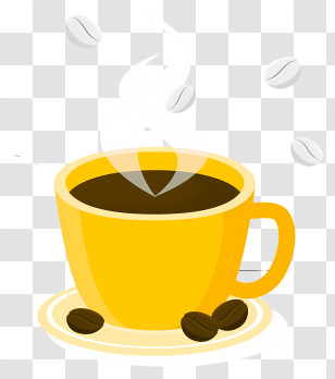 Hot Coffee - Yellow Coffee Cup With Coffee Beans Transparent PNG