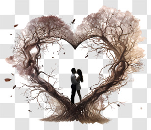Romance - Heart-Shaped Tree With Romantic Couple Silhouette Transparent PNG