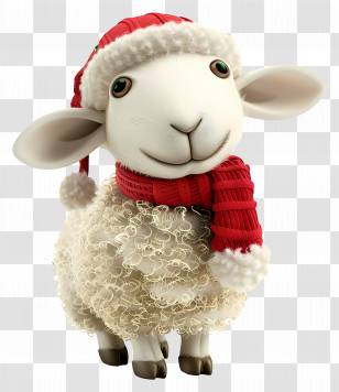 Sheep - Cartoon Sheep With Santa Hat For Christmas Transparent PNG