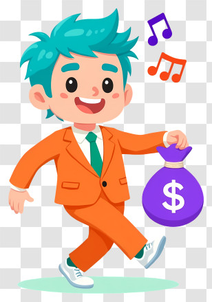 Businessman Holding Big Money Bag - Cartoon Character With Money Bag And Music Notes Transparent PNG
