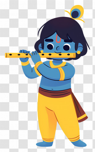 Lord Krishna - Blue Flute Player In Yellow Pants Transparent PNG