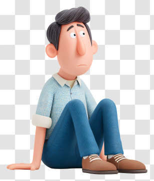 Unhappy Depressed Man - Thoughtful Sitting Man Cartoon Transparent PNG