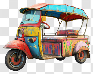 Auto Rickshaw - Colorful Vintage Tuk-Tuk Illustration Transparent PNG