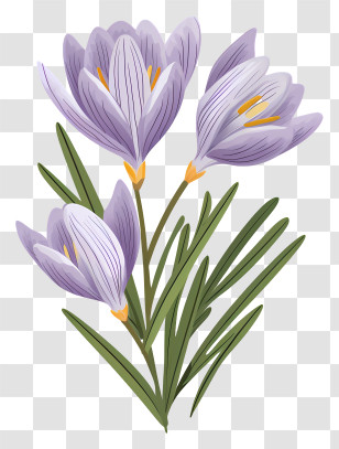 Black And White Illustration - Illustration Of Purple Crocus Flowers Transparent PNG