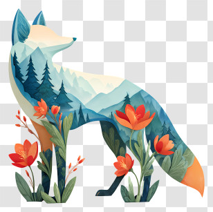 Nature Fox - Fox With Mountain Meadow Inside Transparent PNG