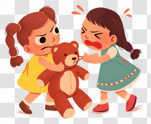 Two Girls Fighting - Two Girls Fighting Over Teddy Bear Transparent PNG