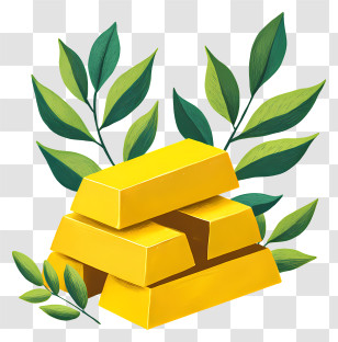 Gold Bars - Gold Bars With Leaves Transparent PNG