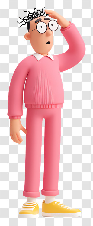 Man Getting Anxiety Disorder - Surprised Pink Cartoon Character Transparent PNG