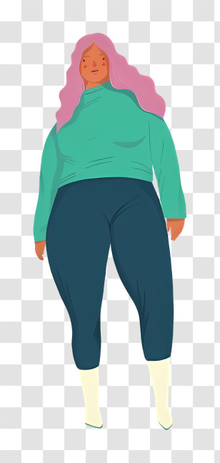 Fat Body - Person With Pink Hair In Green Shirt Transparent PNG