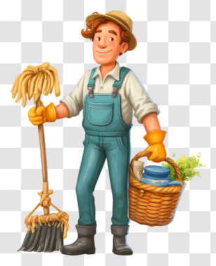 Yard Work - Farmer Character With Cleaning Tools Transparent PNG
