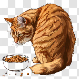 Cat Food - Orange Cat With Food Bowl Transparent PNG