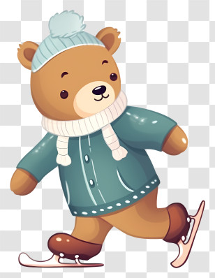 Cute Bear - Cute Cartoon Bear Ice Skating In Winter Gear Transparent PNG