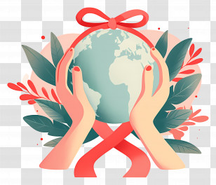 World Aids Day - Hands Holding Earth With Ribbon Decoration Transparent PNG