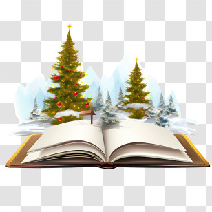 Christmas Book - Open Book Illustration With Christmas Trees Transparent PNG