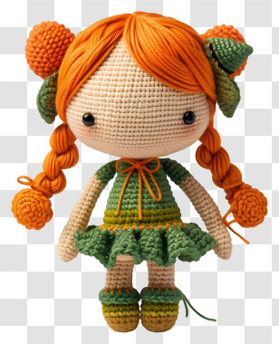 Amigurumi Doll - Cute Crocheted Doll With Orange Hair And Green Dress Transparent PNG