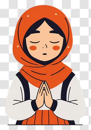Islamic Girl Praying - Praying Girl In Orange Hijab Transparent PNG