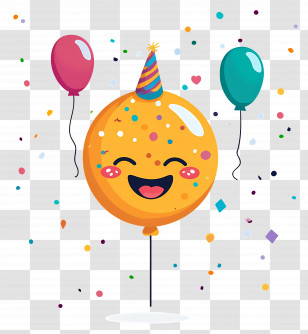 Birthday Emoji - Happy Balloon With Party Hat And Confetti Transparent PNG