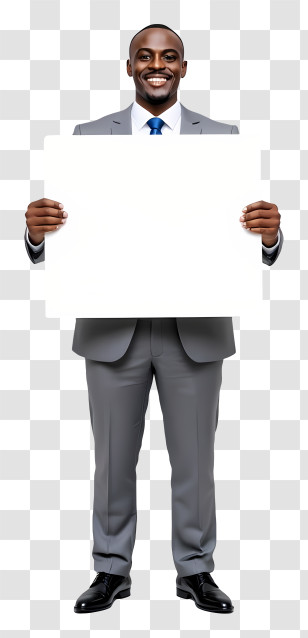 Businessman Holding Blank Placard - Man In Suit Holding Blank Sign Transparent PNG