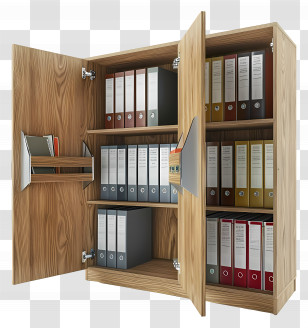 Office Cupboard - Organized Wooden Cabinet With Office Files Transparent PNG