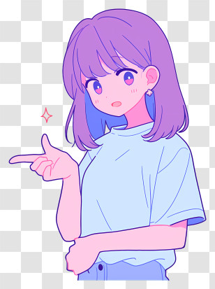 Kawaii Girl - Cute Purple-Haired Girl Pointing Transparent PNG