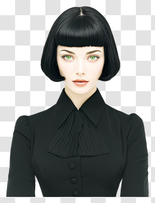 Straight Bob Haircut - Minimal Black Bob Portrait Transparent PNG