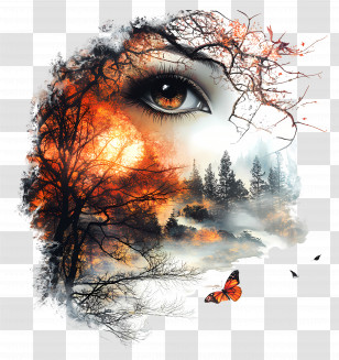 September Equinox - Artistic Face With Nature Elements Transparent PNG