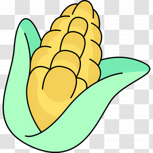 Sweet Corn - Colorful Corn Illustration With Green Leaves Transparent PNG