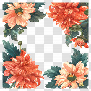 Chrysanthemums - Artistic Orange Flower Frame Illustration Transparent PNG