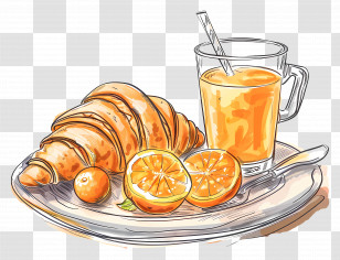 Breakfast - Croissant And Orange Juice For A Tasty Breakfast Transparent PNG