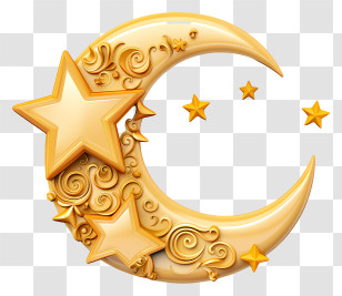 Realistic Style Moon And Star - Golden Crescent Moon With Stars Transparent PNG