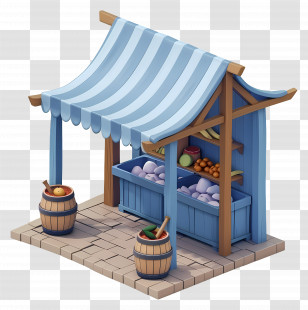 Wooden Shop - Market Stall With Vegetables And Barrels Transparent PNG
