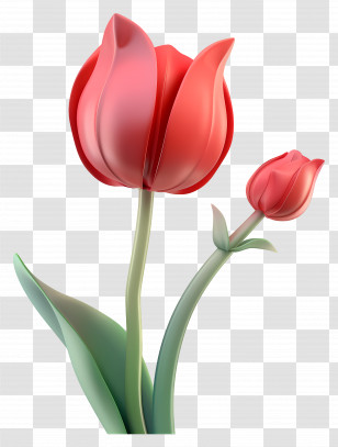 3d Flower - Bright Red Tulip Flower Transparent PNG