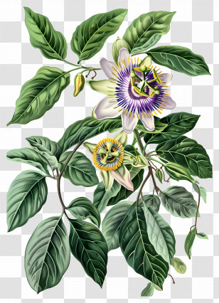 Vintage Flowers - Exotic Passion Flower Botanical Drawing Transparent PNG