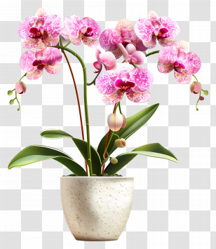 Potted Orchid Flowers - Pink Orchid Flowers In Ceramic Pot Transparent PNG