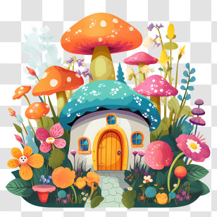 Mushroom House - Whimsical Mushroom House In A Colorful Fantasy Forest Transparent PNG