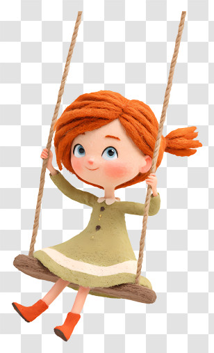 Little Girl On Rope Swing - Red-haired Girl On A Swing Transparent PNG