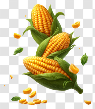 Vegetable Falling - Corn With Kernels And Leaves Transparent PNG